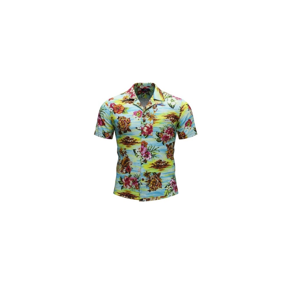 George Button Down Shirt Mens Medium Blue Tropical Paradise Rayon Floral Hula